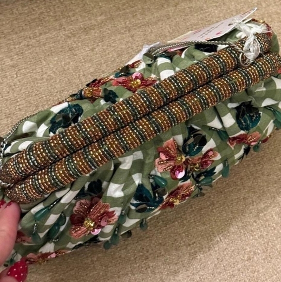 Beaded Green and Pink Floral Clutch